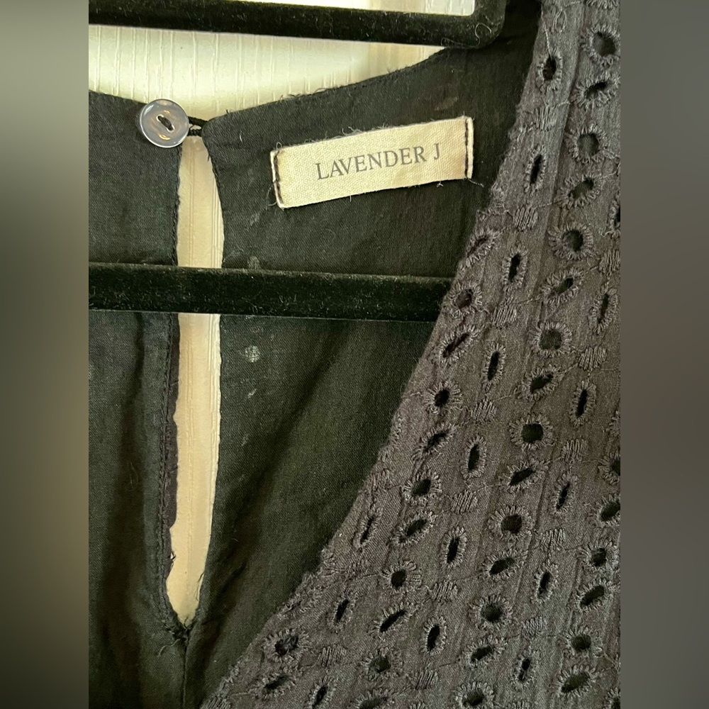 EUC Black Eyelet Babydoll Mini Dress Pockets Lined Built in Shorts Small - Picture 11 of 16